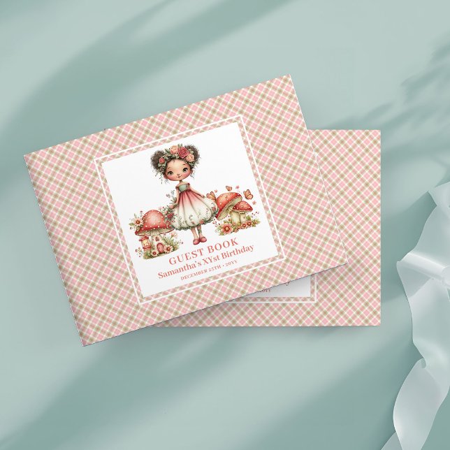 Livro de Visitas Floral Cogumelo Rosa Fada Doce (Sweet Fairy Blush Mushroom Floral Guest Book)