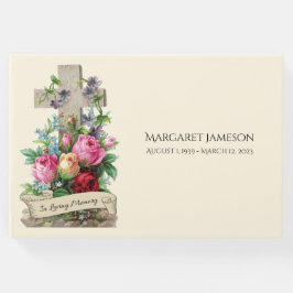 Livro De Visitas Floral Cross In Loving Memory Funeral