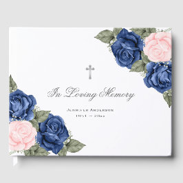 Livro De Visitas Floral De Prata Azul Cor-De-Rosa No Funeral Da Mem