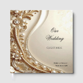 Livro de Visitas Floral Dourado Elegante