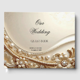 Livro de Visitas Floral Dourado Elegante