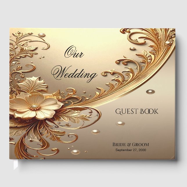 Livro de Visitas Floral Dourado Ornado (Frente)