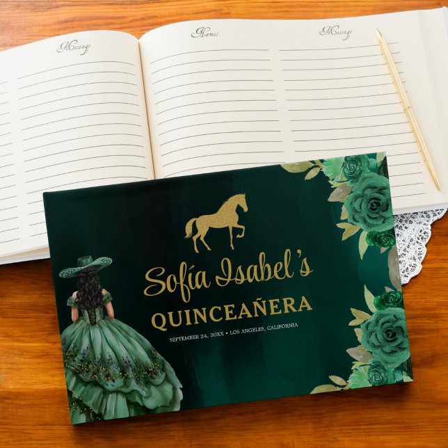 Livro De Visitas Floral Emerald Green Dress Birthday Quinceanera (Criador carregado)