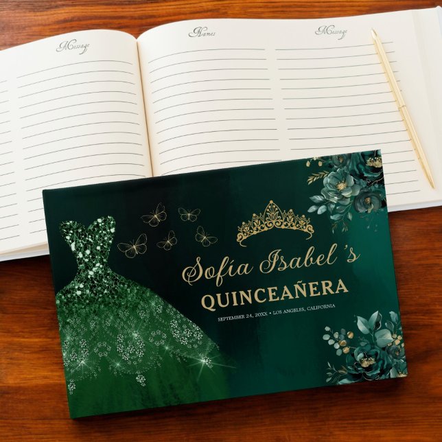 Livro De Visitas Floral Emerald Green Dress Birthday Quinceanera Gu (Criador carregado)
