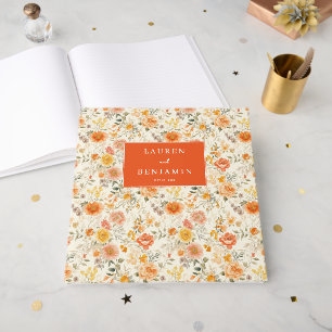 Livro De Visitas Floral Laranja Alegre Botânico Vintage