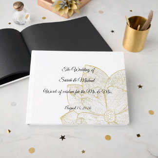 Livro de Visitas Floral Linha Dourada Elegante