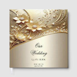 Livro de Visitas Floral Ouro Ornamentado Moderno c