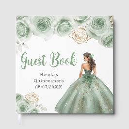 Livro De Visitas Floral Princess in a Sage Green Dress Quinceanera