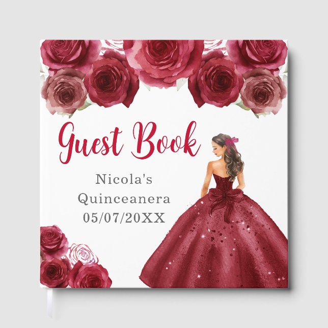 Livro De Visitas Floral Princess in Red Dress Quinceanera (Frente)