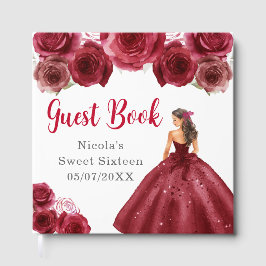 Livro De Visitas Floral Princess in Red Dress Sweet Sixteen