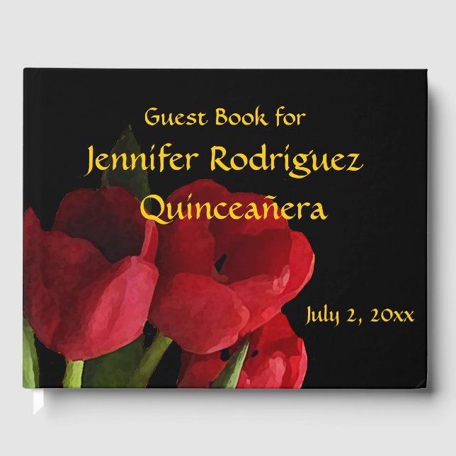 Livro De Visitas Floral Red Tulip Flowers Quinceañera Guest Book (Frente)