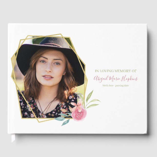 Livro De Visitas Floral Rosa Elegante No Funeral Da Memória Amante (Frente)