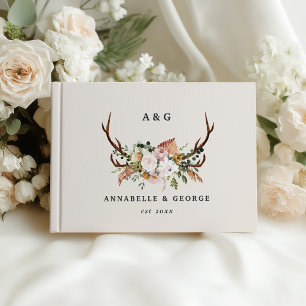 Livro De Visitas Floral Rústico de Chifre Casamento Boho Floresta