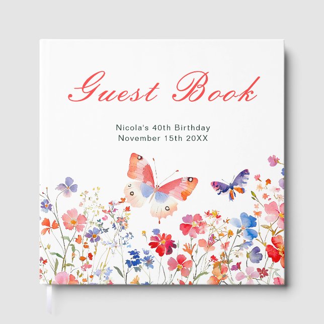 Livro De Visitas Floral Summer Butterfly Birthday Party (Frente)