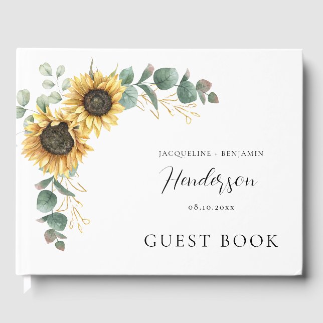 Livro De Visitas Floral Sunflower Eucalyptus Wedding (Frente)