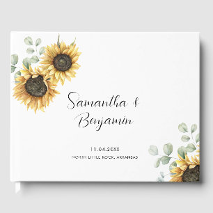 Livro De Visitas Floral Sunflower Greenery Barn Wedding