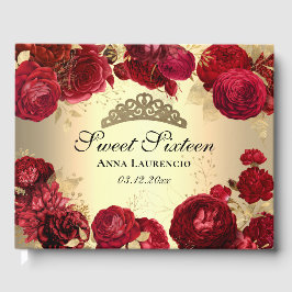 Livro De Visitas Floral Vermelho Dourado Elegante Personalizado 16