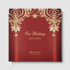 Livro de Visitas Floral Vermelho Dourado Moderno