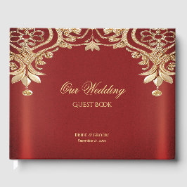 Livro de Visitas Floral Vermelho Dourado Moderno