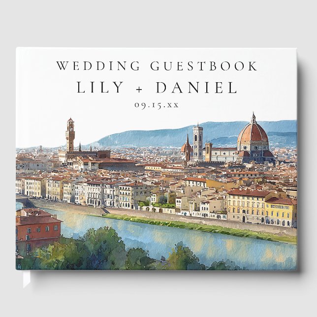 Livro De Visitas Florence Skyline Watercolor Wedding (Frente)