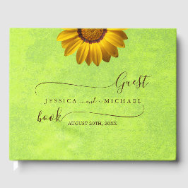Livro De Visitas Flores Amarelas em Casamento Abstrato Verde