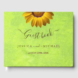 Livro De Visitas Flores Amarelas no Casamento Verde Abstrato
