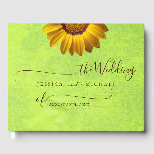 Livro De Visitas Flores Amarelas no Casamento Verde Abstrato