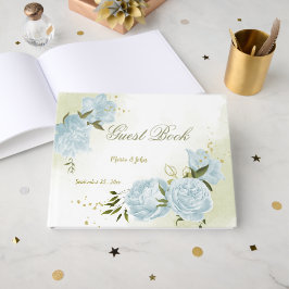 Livro De Visitas Flores azuis bonito folhas verdes botânicas