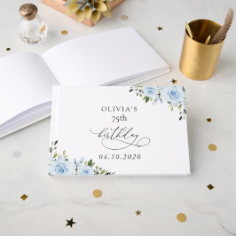 Livro De Visitas Flores Azuis Empoeiradas, Folhagens, Boho, Anivers