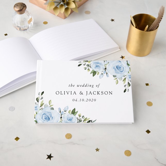 Livro De Visitas Flores Azuis, Greenerescência, Boho, Casamento Flo (Frente aberta)