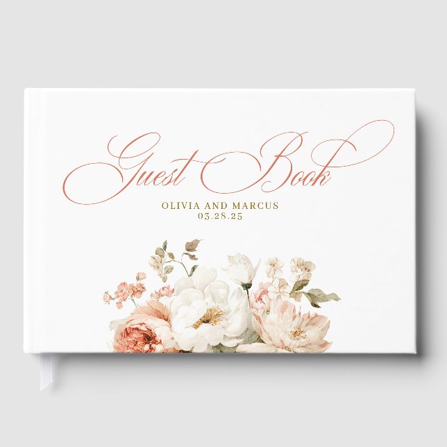 Livro De Visitas Flores Botânicas de Rosa Elegantes Casamento Boho (Frente)