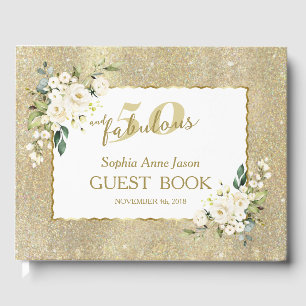 Livro De Visitas Flores brancas Douradas 50 e Festa de aniversário