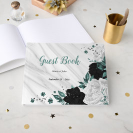 Livro De Visitas Flores brancas e lacas cinzas mármore botânico