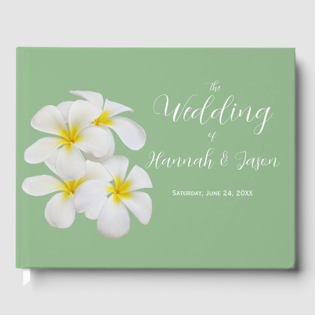 Livro De Visitas Flores Brancas Frangipani, em Sage, Casamento (Frente)