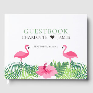 Livro De Visitas Flores coloridas dos flamingos cor-de-rosa
