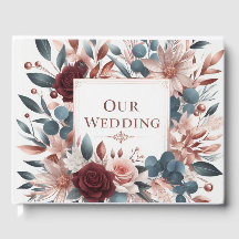 Flores cor-de-rosa e azuis com Rosas Borgonhetas