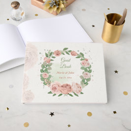 Livro De Visitas flores cor-de-rosa pinceladas verde folhas de conv