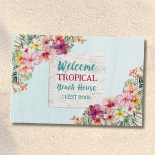 Livro De Visitas Flores Cor-de-Rosa Tropicais Casa de Praia Botânic
