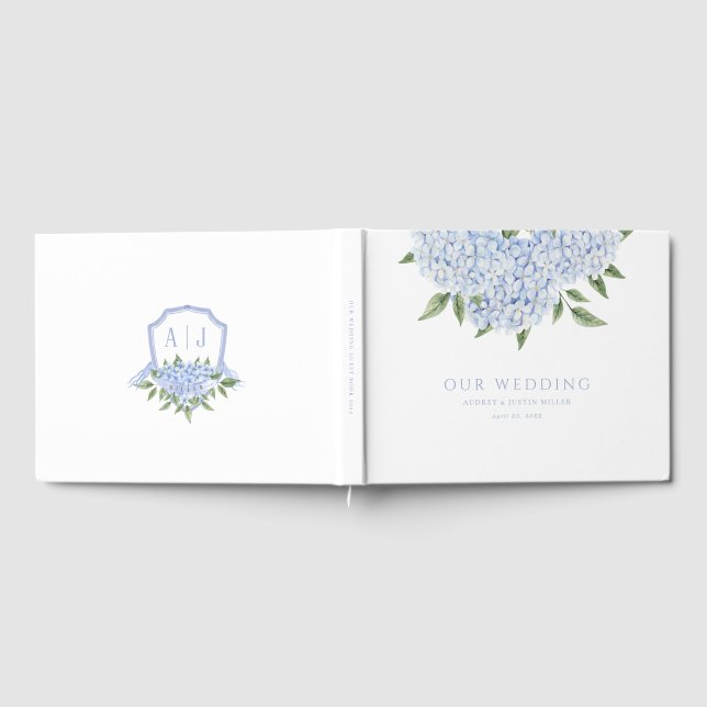 Livro De Visitas Flores & Crest, Hydrangea Azul, Casamento (Completo)