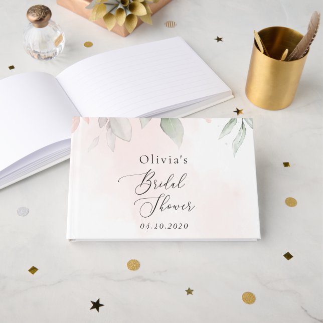 Livro De Visitas Flores de Blush, Flores Rosa, Boho, Chá de panela (Frente aberta)