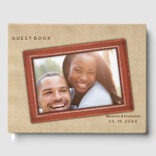 Livro De Visitas Flores de couro em Cream Suede