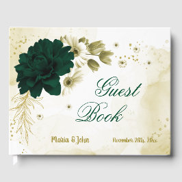 Livro De Visitas Flores de esmeralda verde marfim dourado incríveis