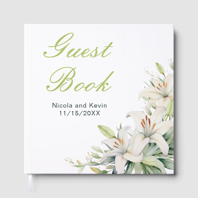 Livro De Visitas Flores de Lírio Branco Casamento (Frente)