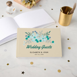 Livro De Visitas Flores De Mão Teal, Casamento