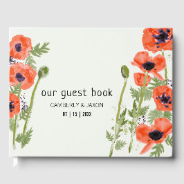 Livro De Visitas Flores de Papoila Laranja Elegante