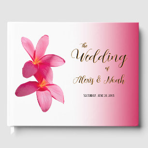 Livro De Visitas Flores de Plumeria Rosa, Floral, Casamento