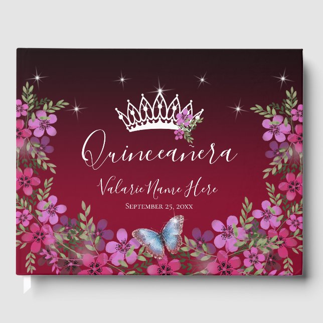 Livro De Visitas Flores e Borboleta Princesa Quinceanera (Frente)