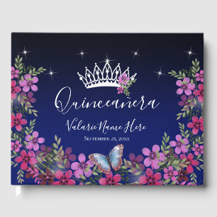 Livro De Visitas Flores e Borboleta Princesa Quinceanera Convidada