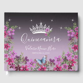 Livro De Visitas Flores e Borboleta Princesa Quinceanera Roxo