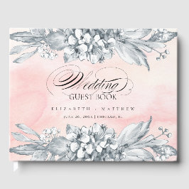 Livro De Visitas Flores Esboçadas Blush Pink Watercolor Casamento